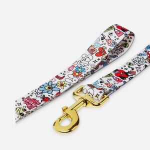 New Bloomies Doodle Gold-Tone & Printed Fabric  Leash White One Size